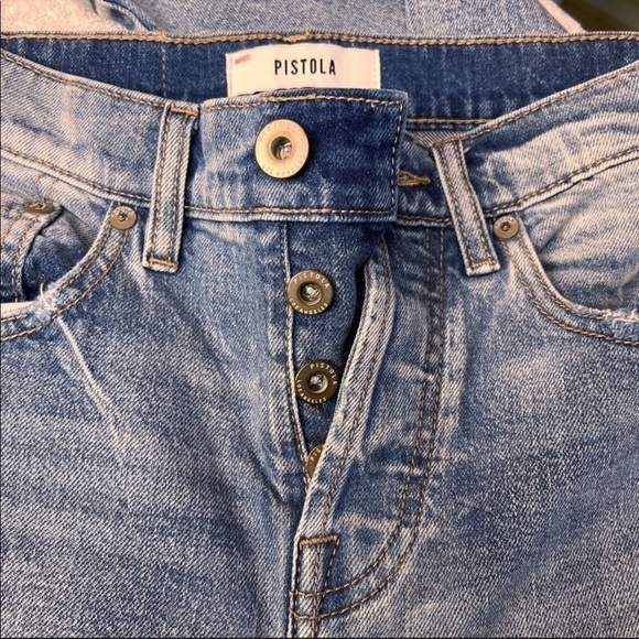 PISTOLA Distressed Button Fly High Rise Denim Jeans Size 25 in Medium Blue - Picture 10 of 16